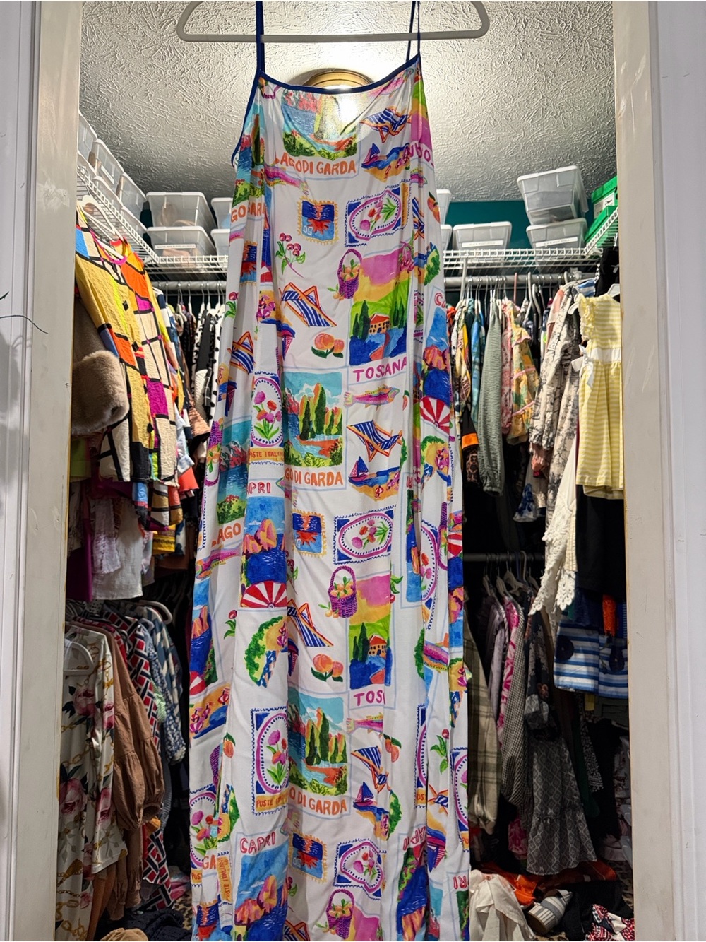 Multicolor Scenic Print Maxi Slip Dress - White Base